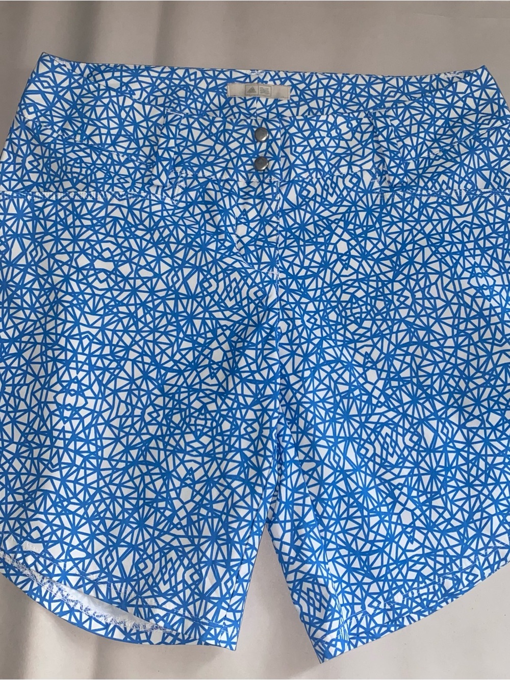 Adidas Golf Shorts Womens 0 Blue Geometric Print Activewear Stretch Pockets 7"